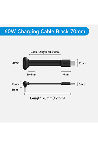 Choice5 كابل USB-C أسود بزاوية 90 درجة من هاجيبيس، قصير 70 ملم، للشحن السريع،...