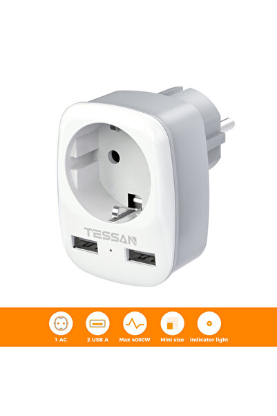 Choice EU Plug 1 Outlet 2 USB TESSAN EU Plug Wall Socket Extender with 1 Outl...