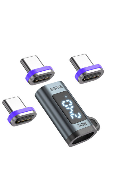 Choice محول USB-C 3 قطع، محول USB-C إلى USB-C بقوة 240 واط مع شاشة رقمية مغنا...