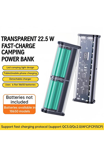 Choice1 Black 6*18650 Transparent Shell Power Bank Case 22.5W Fast Charging D...
