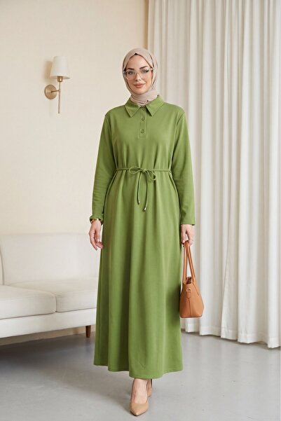 Modamorfo Φόρεμα από χτενισμένο βαμβάκι με γιακά, κουμπιά και δέσιμο στη μέση...