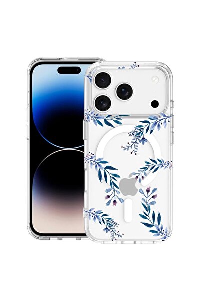 bestcase Θήκη για Apple iPhone 17 Pro με σχέδιο μπλε λουλουδιών, MagSafe Αντι...