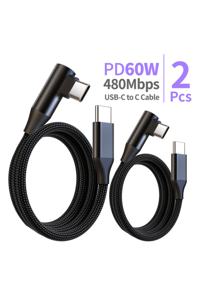 Choice1 كابل شحن سريع USB-C إلى Type-C بطول 2 متر، 60 واط، 2 قطعة، 90 درجة ° ...