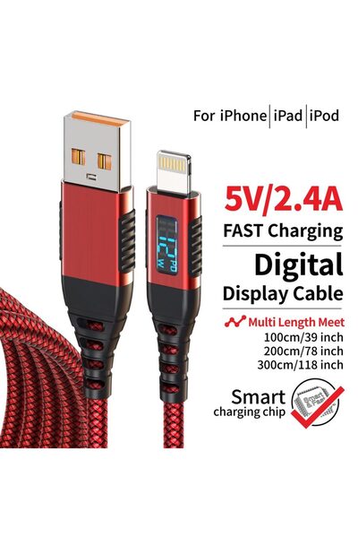 Choice1 كابل شحن سريع USB-A إلى Lightning معتمد من MFi بطول 2 متر مع شاشة LED...