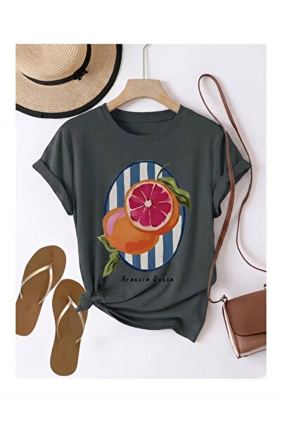 SİBELİZE Women's Italian-Inspired Orange Printed Comfort T-Shirt