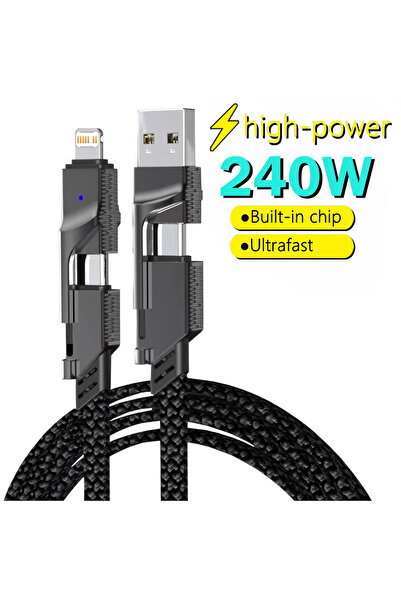 Choice Black PD 240W 4 in 1 Multi-function Fast Charging Phone Data Cable Cor...