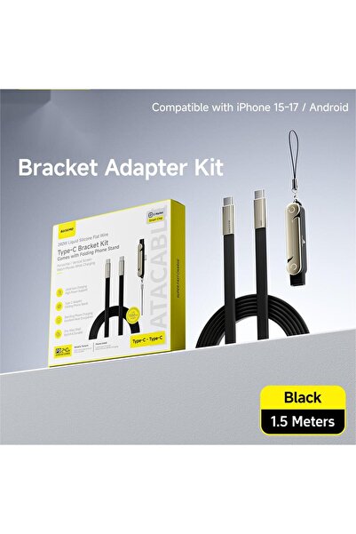 choice2 طقم محول أسود بطول 1.5 متر، كابل شحن وبيانات سريع 2 في 1 بقوة 240 واط...