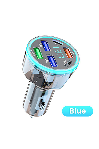 Choice شاحن سيارة USB أزرق بقوة 200 واط، شحن سريع، 6 منافذ (2PD و4USB) لهواتف...