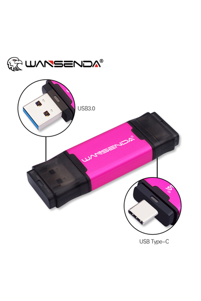 Choice30 64 GB Rose Red WANSENDA USB Flash Drive 2 IN 1 TYPE C & USB 3.0 Pen ...
