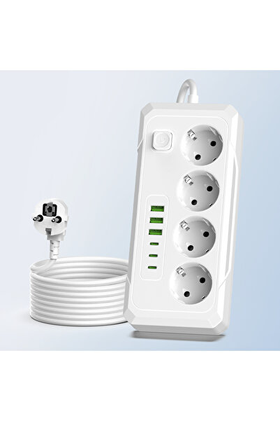 Choice1 EU Plug L046-White EU 10-in-1 Power Strip with 4 AC Outlets, 3 USB-A ...