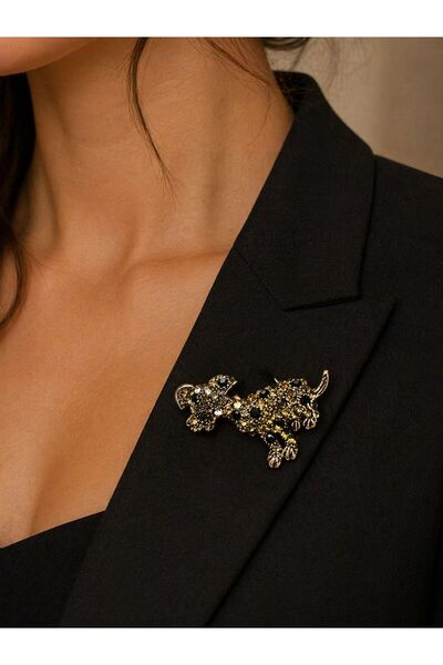 Women's Gold Color Crystal Gemstone Dog Shaped Brooch