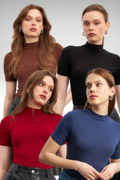 Bipantolon Γυναικεία Μαύρη Μπλούζα Κοντομάνικη σε Καφέ, Μπλε Ναυτικό και Βουρ...