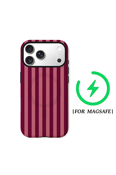 Choice48 حافظة هاتف مغناطيسية FC IPHONE17PROMAX بتصميم خطوط وردية بورجوندي لا...