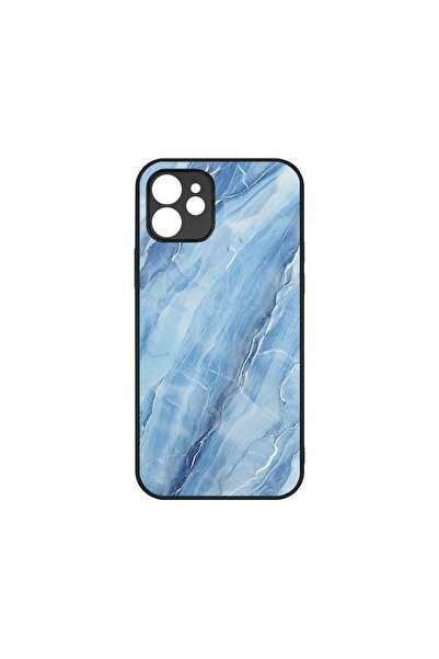 bestcase Λεπτή Γυάλινη Θήκη, Συμβατή με Apple iPhone 12, Μπλε Μάρμαρο, Χρώματ...