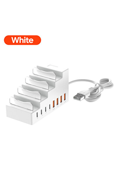 Choice شريط طاقة أبيض بـ 4 منافذ USB و4 منافذ Type-C، شاحن USB-C بـ 8 منافذ ل...