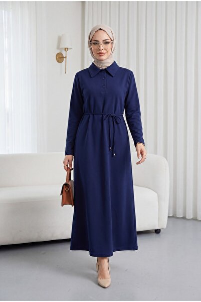 Modamorfo Φόρεμα από χτενισμένο βαμβάκι με γιακά, κουμπιά και δέσιμο στη μέση...