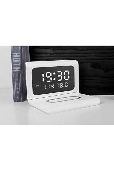 Choice White no cable Wireless Charger Pad Stand with Alarm Clock Thermometer...