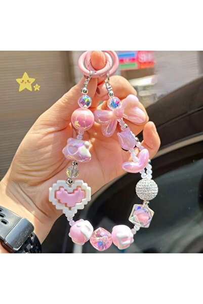 Choice1 Pink Beaded Heart Chain Pendant for Bag Key Chain Crystal Hanging Orn...