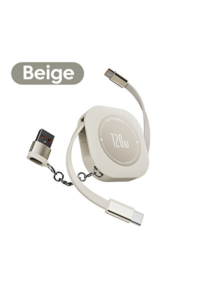 Choice كابل قابل للسحب بطول 1.2 متر أبيض اللون بقوة 120 واط من نوع C إلى USB ...