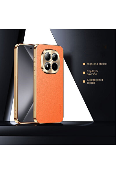 Choice10 Redmi note 15 Pro 5G Orange Premium Electroplated Frame Cowhide Leat...