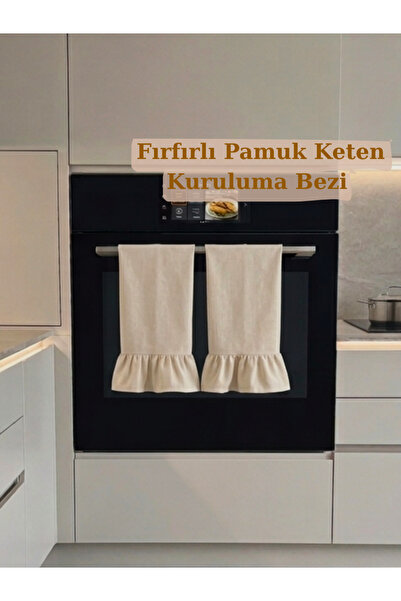 KAMİZ Fırfırlı Kurulama Bezi 2'li Pamuk Keten Fırfırlı Mutfak Bezi Fırfırlı Fırın Kulpu Dekoratif