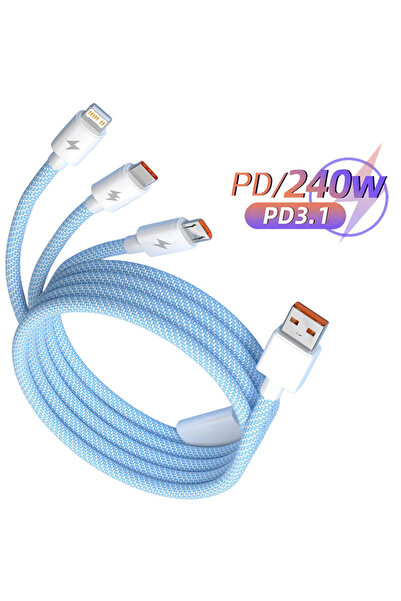 Choice Blue 240W Fast Charging Cable Multi Charger Cable Nylon Braided Multip...