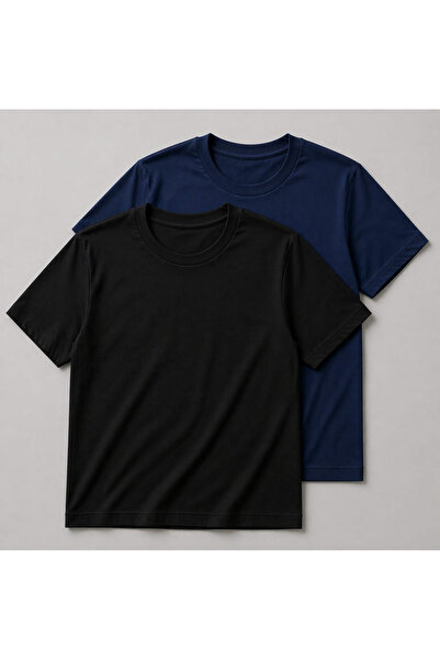 qavnas Unisex Ανδρικό/Γυναικείο Σετ 2 τεμαχίων Μαύρο-Ναυτικό Μπλε Βαμβακερό T...