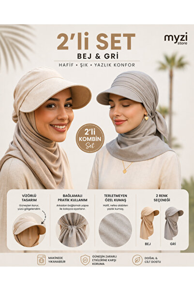 MYZİ STORE Γυναικείο σετ 2 τεμαχίων με καπέλο και σάλι με γείσο, καλοκαιρινό ...