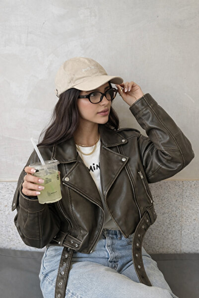 Ekim Store Green Belted Oversize Leather Jacket