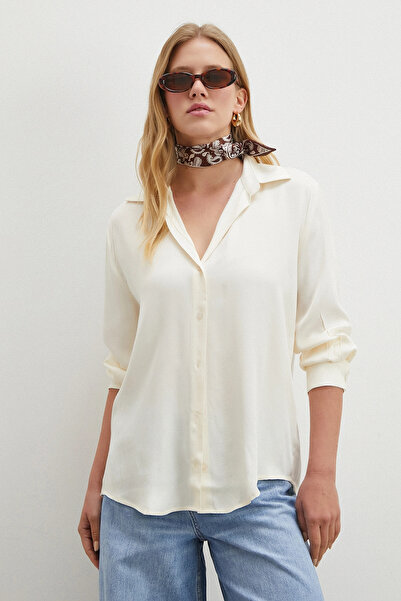 Never more Πουκάμισο βισκόζης σατέν εκρού