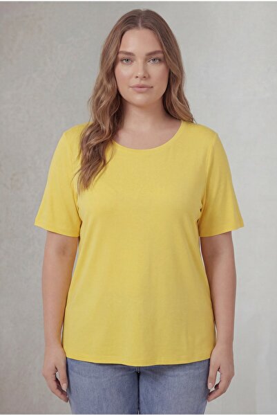 RMG Μπλουζάκι με λαιμόκοψη ποδηλάτου σε μεγάλο μέγεθος, κίτρινο