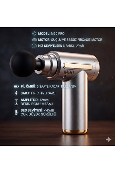 M90 Pro Ultra Sessiz 6 Kademeli Masaj Tabancası - Sporcu Kas Rahatlatıcı Fırçasız Motor Masaj Aleti