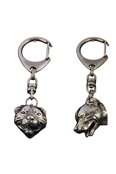 Art - Dog Staffordshire Bull Terrier, - Silver-plated key ring with dog, back...