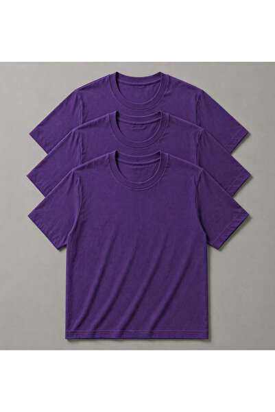 ciwi&life Unisex Ανδρικό/Γυναικείο μπλουζάκι 3 τεμαχίων από μωβ βαμβακερό λαι...