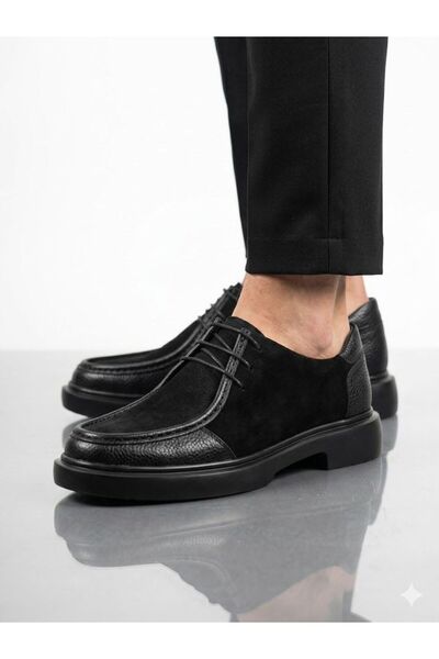 Lütfi Men's Genuine Leather Black Thick Soled Classic Shoes