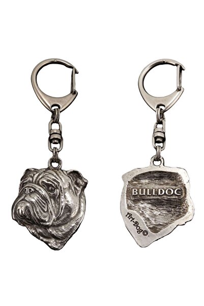 Art - Dog Bulldog - Breloc placat cu argint cu un câine într-o cutie cadou, d...