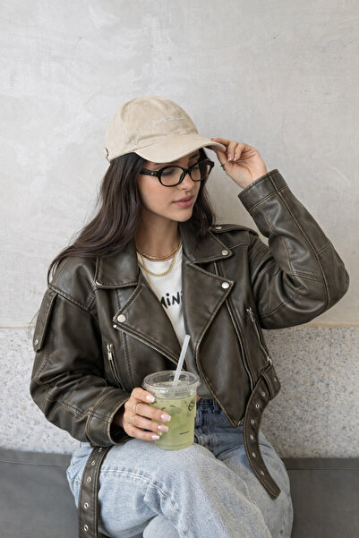 Ekim Store Yeşil Kemerli Oversize Deri Ceket