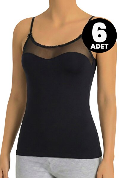 Öts Σετ 6 τεμαχίων γυναικεία μπλουζάκια από τούλι με λουράκια (96% βαμβάκι - ...