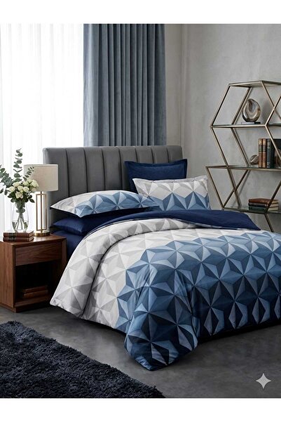 OEM Σετ διπλής παπλωματοθήκης FINET 6 τεμαχίων, μπλε-γκρι γεωμετρικό σχέδιο, ...