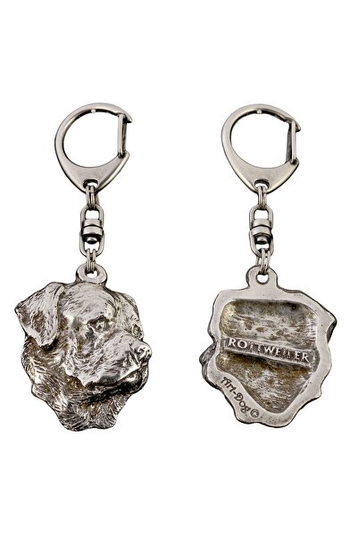Art - Dog Rottweiler, Rott- Silver-plated key ring with dog, handbag decorati...