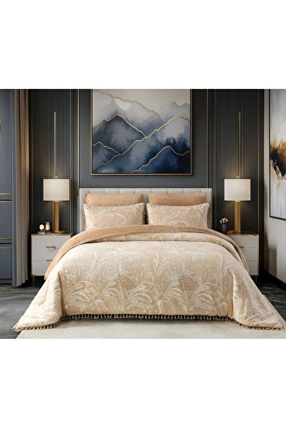 Alhabib bedding مفرش شتوي فرو جاكارد بيج يناسب سرير مقاس 200X150سم عدد القطع 4