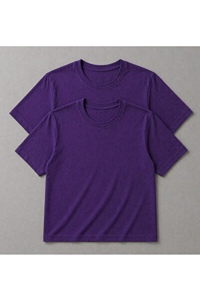 mw memowear Unisex Ανδρικό/Γυναικείο Μπλουζάκι 2 τεμαχίων από μωβ βαμβακερό λ...