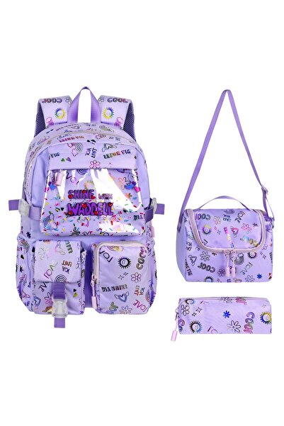 Waddell Σακίδιο πλάτης με υφασμάτινο σχέδιο Kawaii Κορεάτικου στυλ, Σετ τριών...