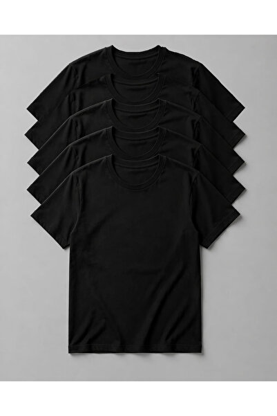 memowear Unisex Ανδρικό/Γυναικείο Μπλουζάκι 5 τεμαχίων από μαύρο βαμβάκι με λ...