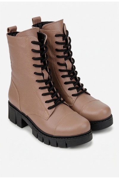 Dasha Women's taupe Leather boots with laces and zipper