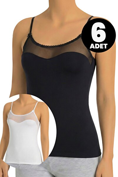 Öts Σετ 6 τεμαχίων γυναικεία μπλουζάκια από τούλι με λουράκια (96% βαμβάκι - ...