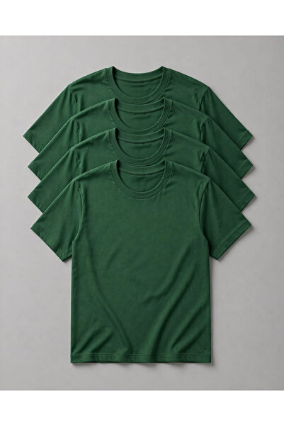 qavnas Unisex Ανδρικό/Γυναικείο Μπλουζάκι 4 τεμαχίων από πράσινο βαμβάκι με λ...