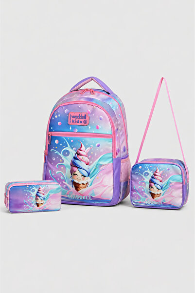 KAFF Μωβ τσάντα με σχέδιο παγωτού, θήκη για στυλό, σετ 3 τεμαχίων για κορίτσι...