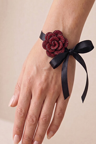 PETEK AKSESUAR Shiny Stone Flower Ribbon Bracelet