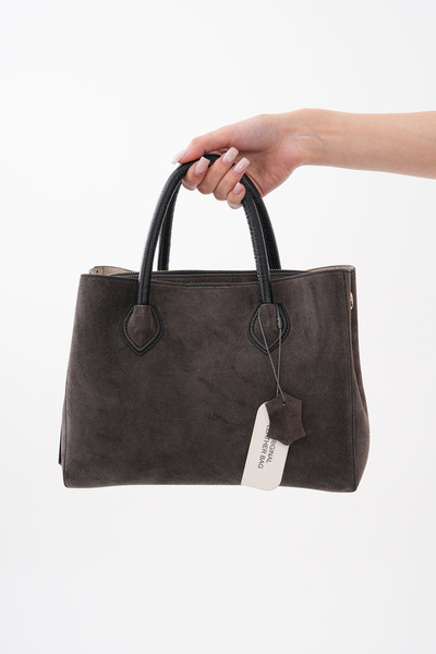 Metins Leather Kadın Süet Deri El & Omuz Çantası – Kontrast Sap Detaylı Şık G...
